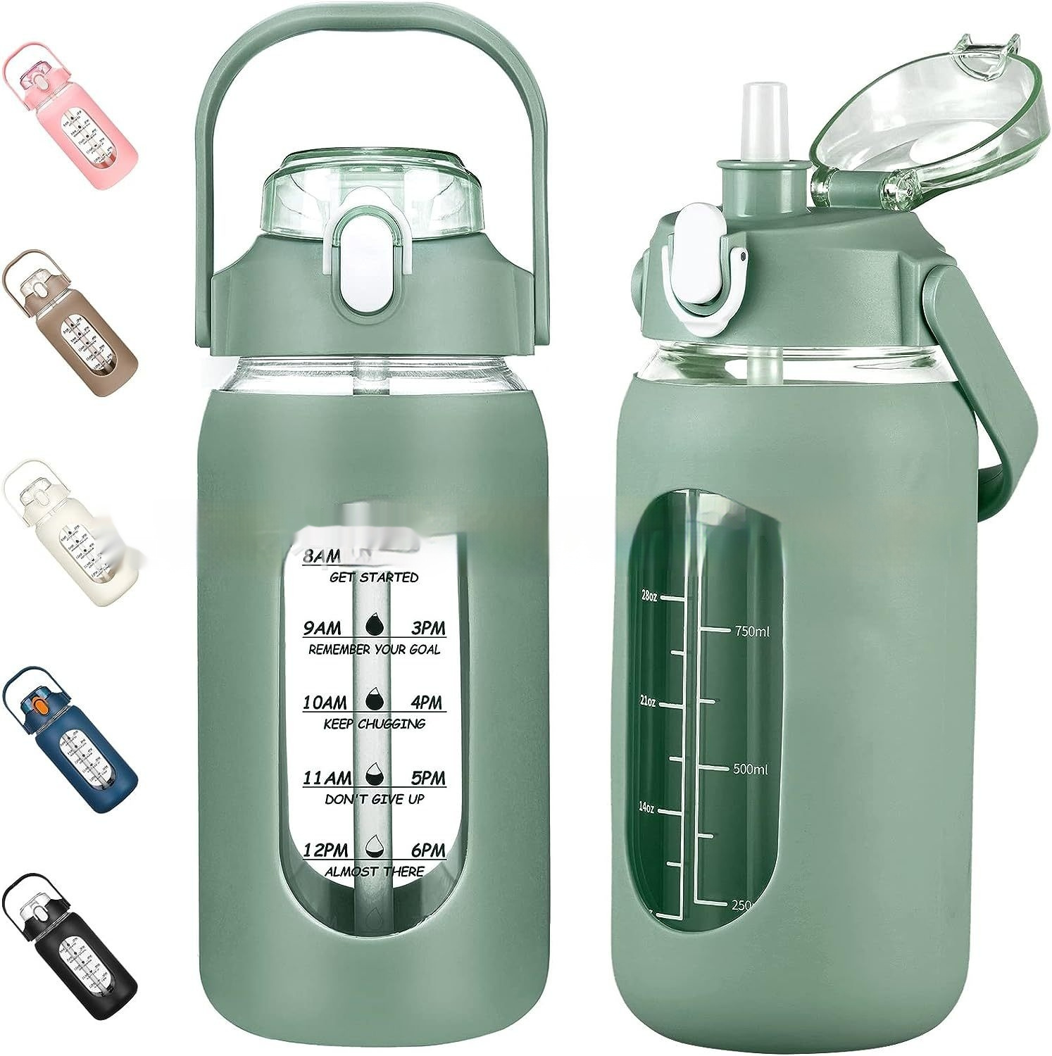 Plastic Cup With Silicone Case Portable Double Drink Cover Large Capacity Outdoor Sports Bottle