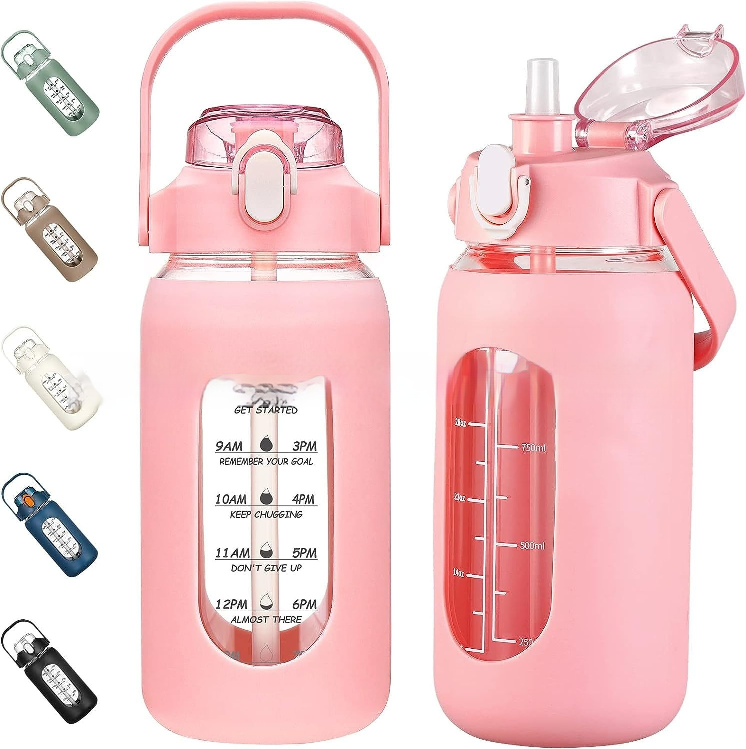 Plastic Cup With Silicone Case Portable Double Drink Cover Large Capacity Outdoor Sports Bottle