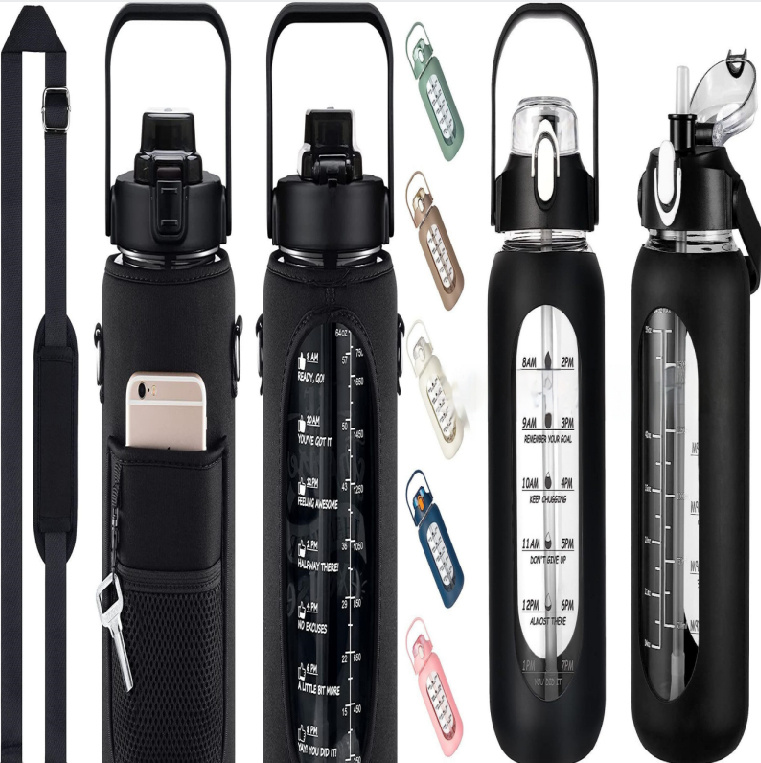 Plastic Cup With Silicone Case Portable Double Drink Cover Large Capacity Outdoor Sports Bottle