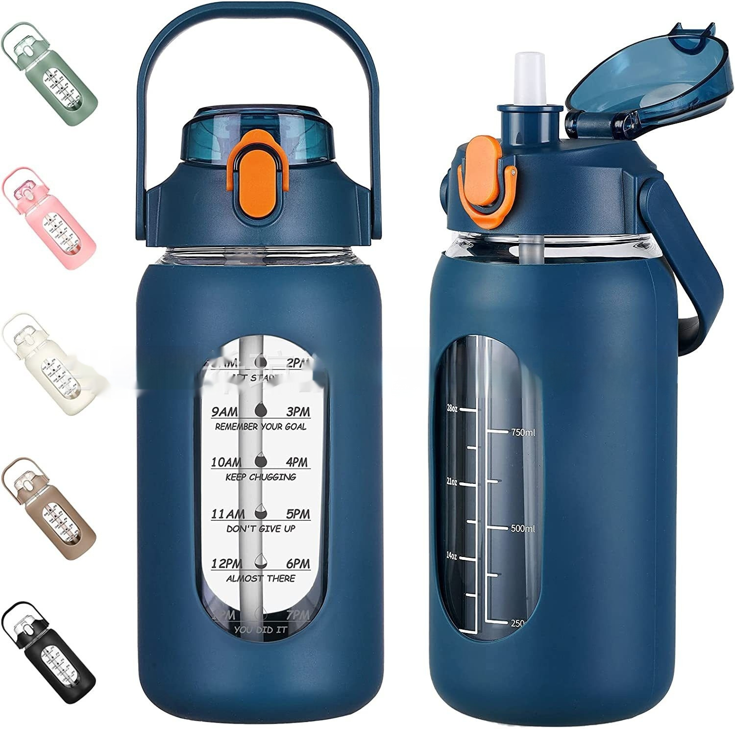 Plastic Cup With Silicone Case Portable Double Drink Cover Large Capacity Outdoor Sports Bottle