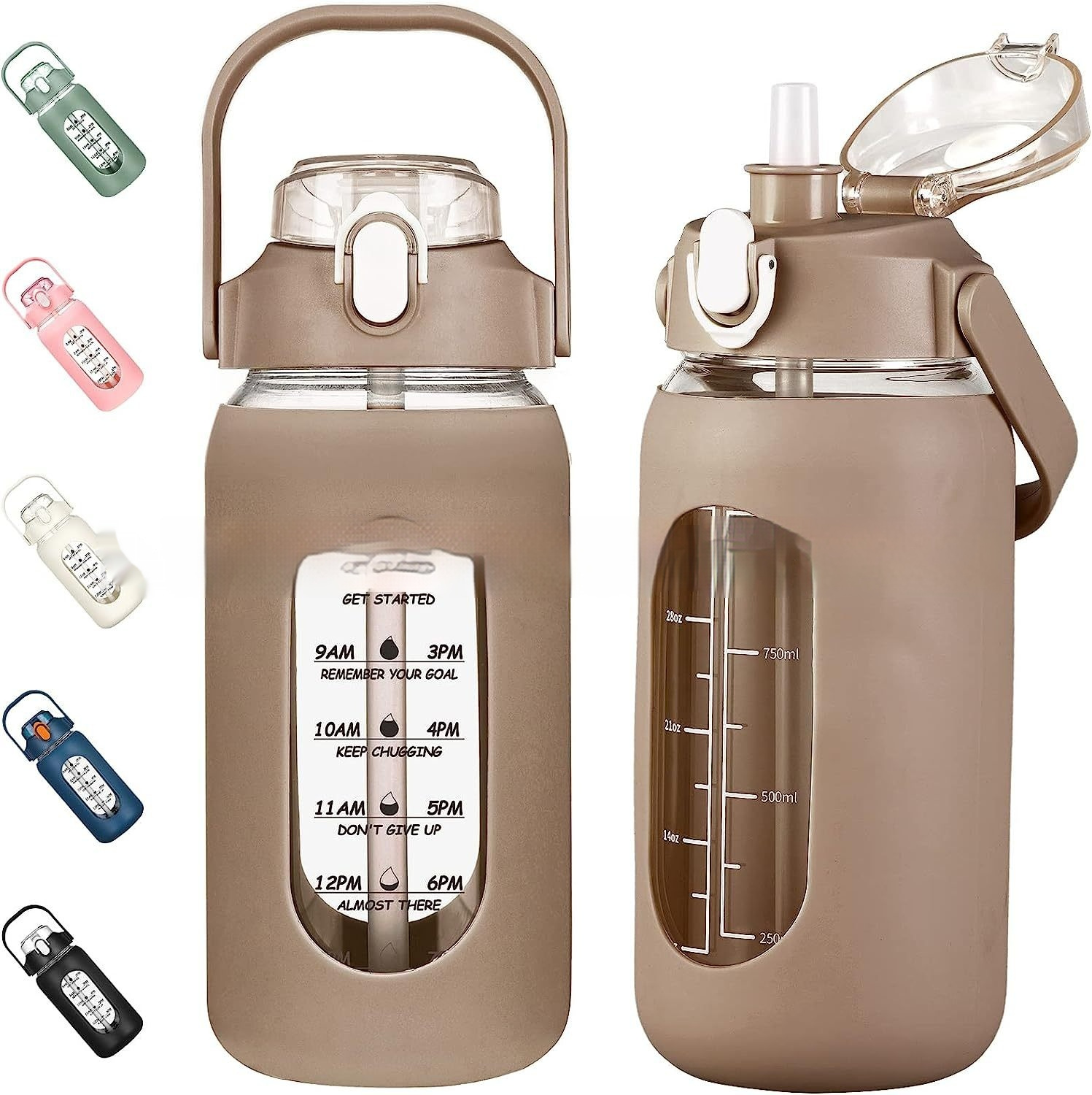 Plastic Cup With Silicone Case Portable Double Drink Cover Large Capacity Outdoor Sports Bottle