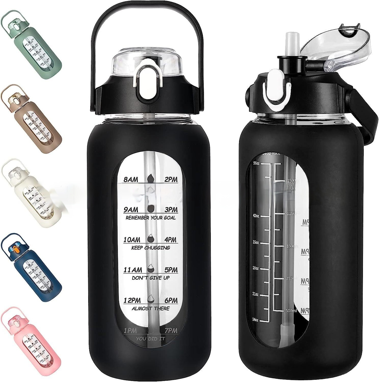 Plastic Cup With Silicone Case Portable Double Drink Cover Large Capacity Outdoor Sports Bottle